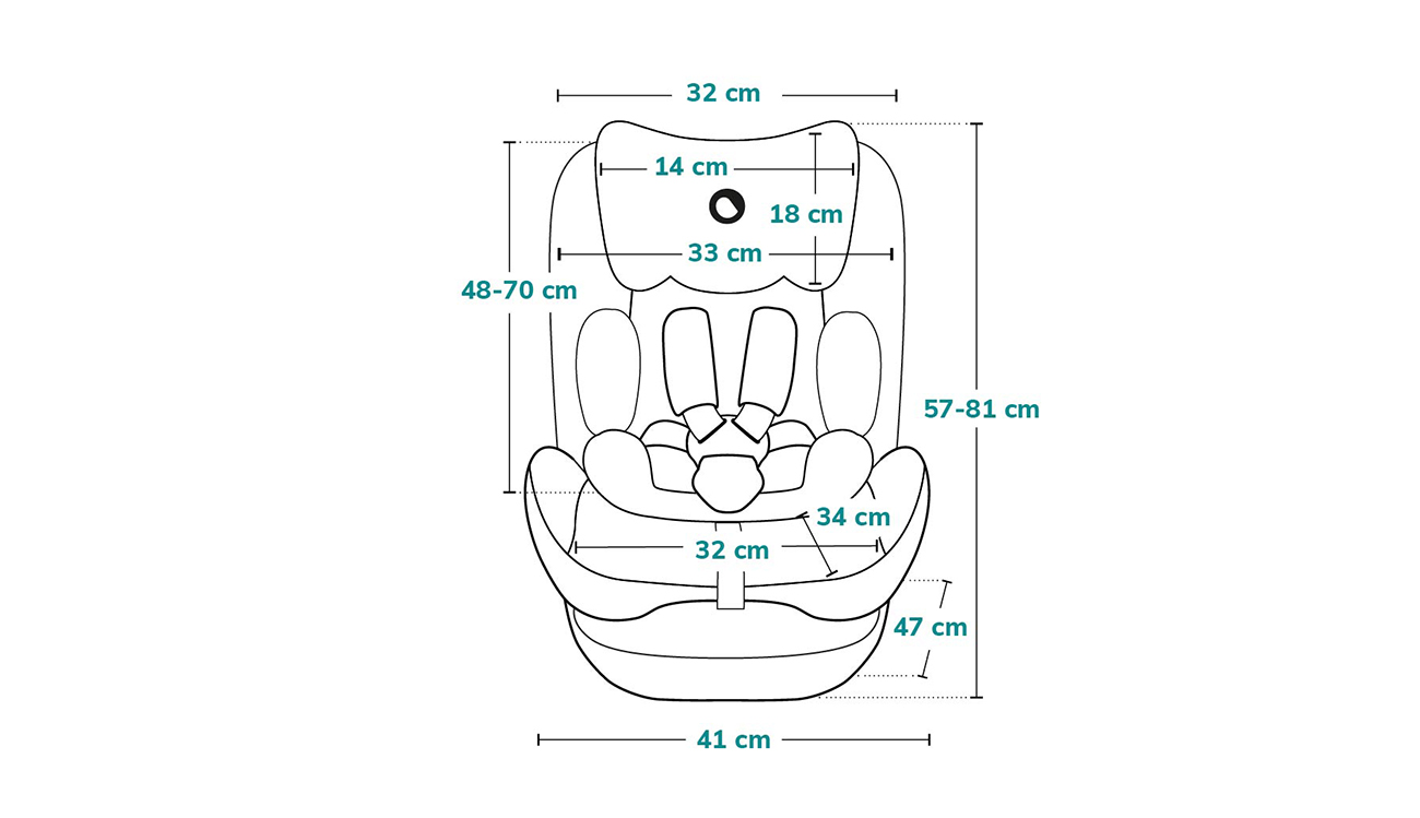 Lionelo Neal Green Turquoise - autosedačka i-Size - rozměry